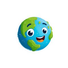 Smiling planet Earth cartoon character emoji with expressive face Isolated on a transparent background
