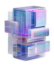 Transparent 3D UI panel with layered sections Isolated on a transparent background