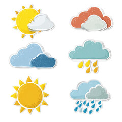 Weather icon sticker set with cloud and rain variations Isolated on a transparent background