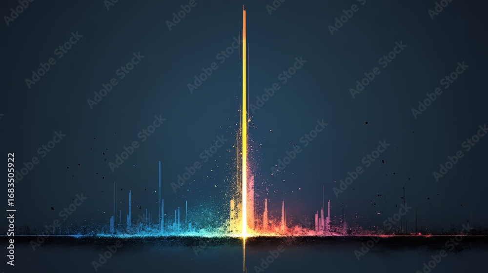 Wall mural colorful, abstract image of a rainbow with a long, thin line of color extending from the top of the 