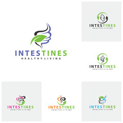 Set of Leaf Intestine human organ logo design concepts. Medical symbol. Vector illustration