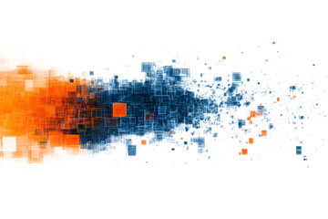 Dynamic blue and orange pixelated abstract background design with energetic motion
