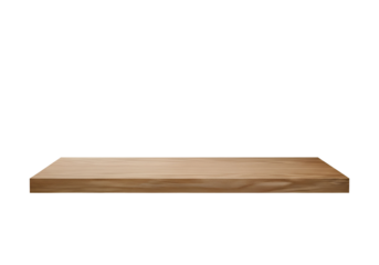 A plain, light-brown wooden shelf against a solid black backdrop.