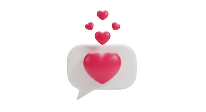 Single 3D Heart in Speech Bubble with Floating Hearts Transparent Background love message isolated on a transparent background