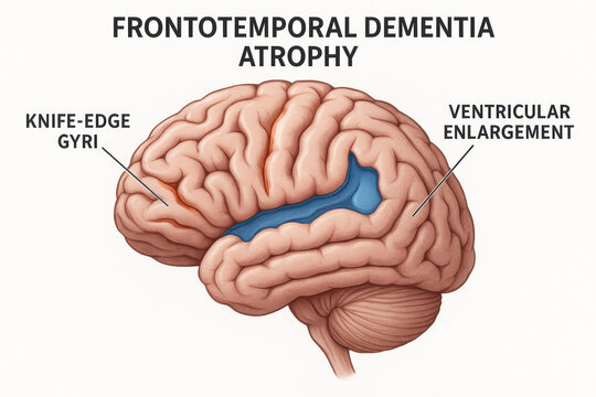 Frontotemporal Dementia Atrophy Illustration: Brain Anatomy, Neurological Disease, Ventricular Enlargement [Illustration]