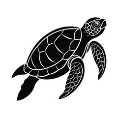 Fototapeta premium Black silhouette of a swimming sea turtle marine animal