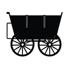 Black silhouette of a vintage horse-drawn wagon carriage