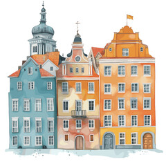 Fototapeta premium Riga Old Town. Riga Old Town watercolor vector illustration