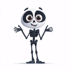 A fun and friendly skeleton character smiling happily in a cute cartoon style.