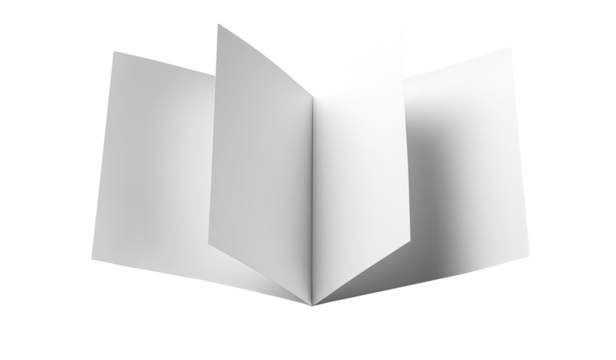 Open blank book, multiple folds, white pages