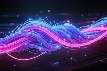 Fototapeta premium An abstract illustration featuring swirling colorful light waves that beautifully blend blue and pink hues
