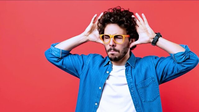 A funky funny silly man making goofy facial gestures for advertisement and big deal promotion. Generative AI