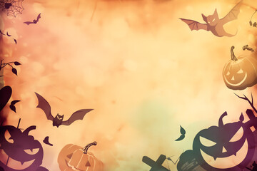 Halloween invitation background with pumpkins bats and cats