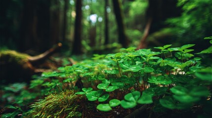 Fototapeta premium Green clover plants in forest