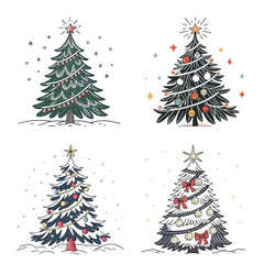 Vector illustration of a festive Christmas tree with snowflakes and a star, perfect for holiday and winter season designs