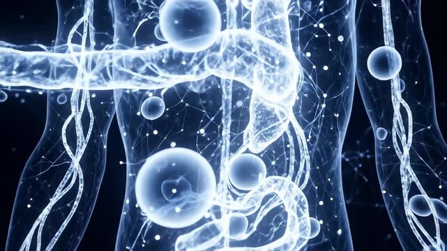 Abstract Visualization of Human Anatomy with Circulatory System and Neural Network