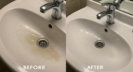 Before and after cleaning a dirty sink.

