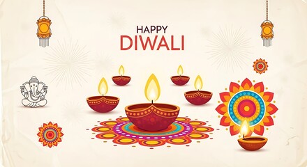 Naklejka premium Happy diwali greeting card with diya lamps isolated on white background