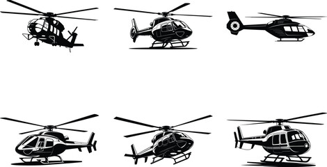 Helicopter Silhouette Bundle | Black Military Aircraft Clipart | Digital Download