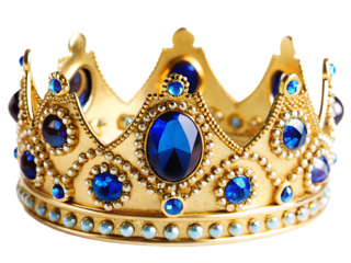 a crown with large blue gemstones isolated on a transparent background.PNG