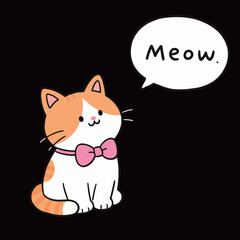 Cute cartoon cat with a pink bow and 