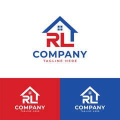 House home include letter R and L or RL logo symbol icon flat stock vector design