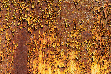 Rusty Metal Surface with Peeling Yellow Paint Texture
