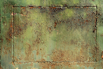 Aged Green Rusty Metal Surface with Rectangular Marks