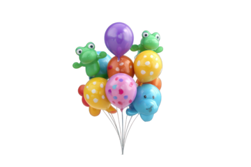 Colorful bunch of balloons with animal figurines