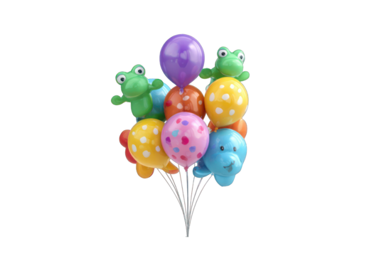 Colorful bunch of balloons with animal figurines
