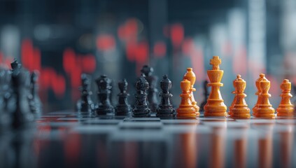 Chess pieces on a board, strategic game