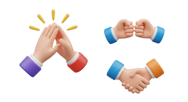 3D Cartoon Hands Performing Actions high five fist bump isolated on a transparent background