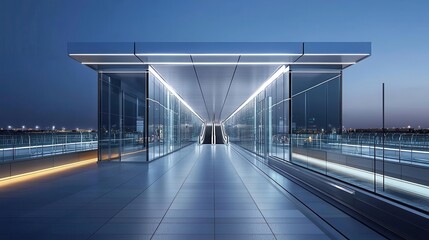 Obraz premium Ultramodern metro entrance with sleek glass walls, illuminated pathways leading into the transit system
