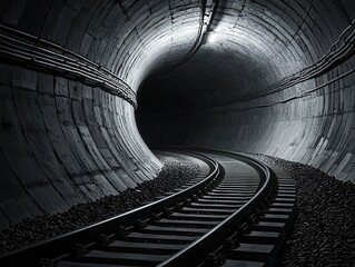 Obraz premium Highresolution capture of a subway tunnel s curvature, vanishing point drawing the eye into the depths of the metro
