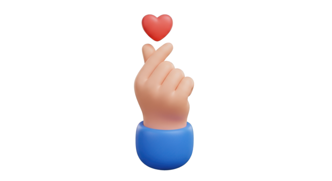 3D Hand Gesture Forming a Heart Shape with a Red Heart love isolated on a transparent background