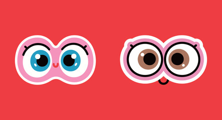 A set of two different styles of cute cartoon eyes with smiling and happy expressions, representing emotion, sight, and face parts.