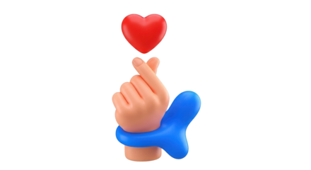 3D Hands Forming Heart Shape With Red Heart Above hand gesture love isolated on a transparent background