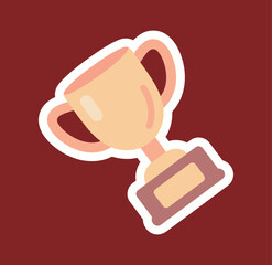 A cute cartoon trophy sticker with a simple, modern design on a maroon background, representing victory, award, and success.