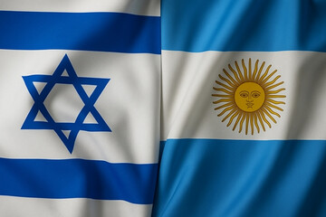 Israeli flag and the flag of Argentina. Diplomatic relations between the countries.