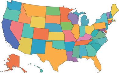 Obraz premium Individual State Maps United States of America | map of the usa in a mosaic of harlequin circles | map of usa