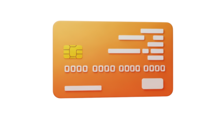 3D Orange Credit Card With Chip And Embossed Numbers Isolated On Black debit card payment isolated on a transparent background