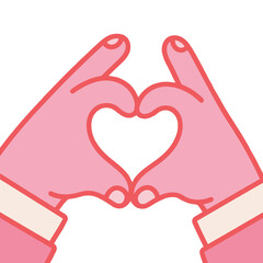 Hands forming a heart shape with fingers, a cute and lovely illustration symbol of love, care, and friendship on a clean white background.
