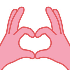 Two hands making a heart shape, a minimalist and cute illustration, symbolizing love, romance, and friendship, isolated on a pure white background.