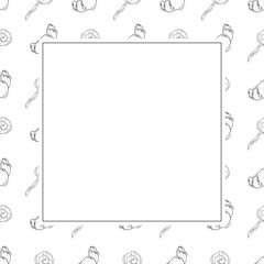 Food frame. doodle fast food square frame. hand drawn food and beverage frame background. food background	