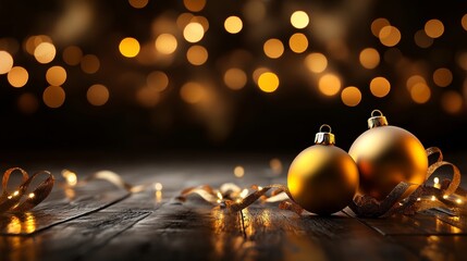 Fototapeta premium Holiday celebration with golden ornaments cozy indoor setting festive decor warm atmosphere close-up view christmas spirit