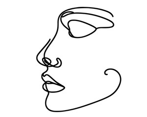 Contours of Thought: Abstract Facial Expression, Minimalist line art portraying a human face with fluid, uninterrupted motion