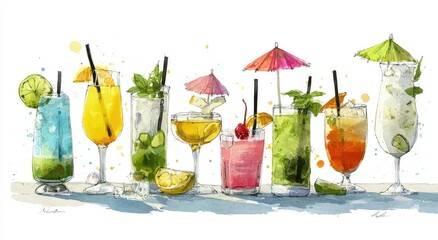 Colorful array of cocktails in various glasses (1)