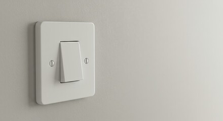 Close-up of a white light switch with silver screws against an off-white wall surface