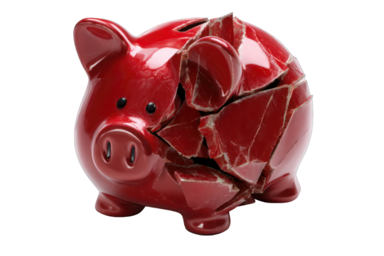 Broken red piggy bank