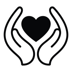  Hands cradling a black heart symbolizing love care and compassion in a simple graphic